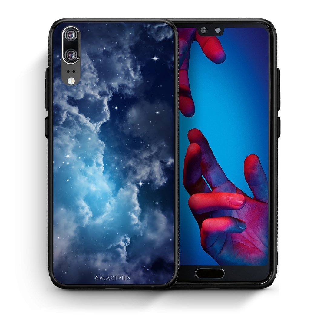 Θήκη Huawei P20 Blue Sky Galaxy από τη Smartfits με σχέδιο στο πίσω μέρος και μαύρο περίβλημα | Huawei P20 Blue Sky Galaxy case with colorful back and black bezels