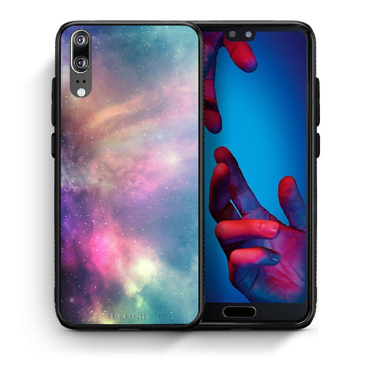 Θήκη Huawei P20 Rainbow Galaxy από τη Smartfits με σχέδιο στο πίσω μέρος και μαύρο περίβλημα | Huawei P20 Rainbow Galaxy case with colorful back and black bezels