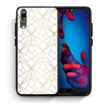 Θήκη Huawei P20 Luxury White Geometric από τη Smartfits με σχέδιο στο πίσω μέρος και μαύρο περίβλημα | Huawei P20 Luxury White Geometric case with colorful back and black bezels