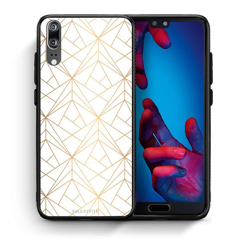 Θήκη Huawei P20 Luxury White Geometric από τη Smartfits με σχέδιο στο πίσω μέρος και μαύρο περίβλημα | Huawei P20 Luxury White Geometric case with colorful back and black bezels