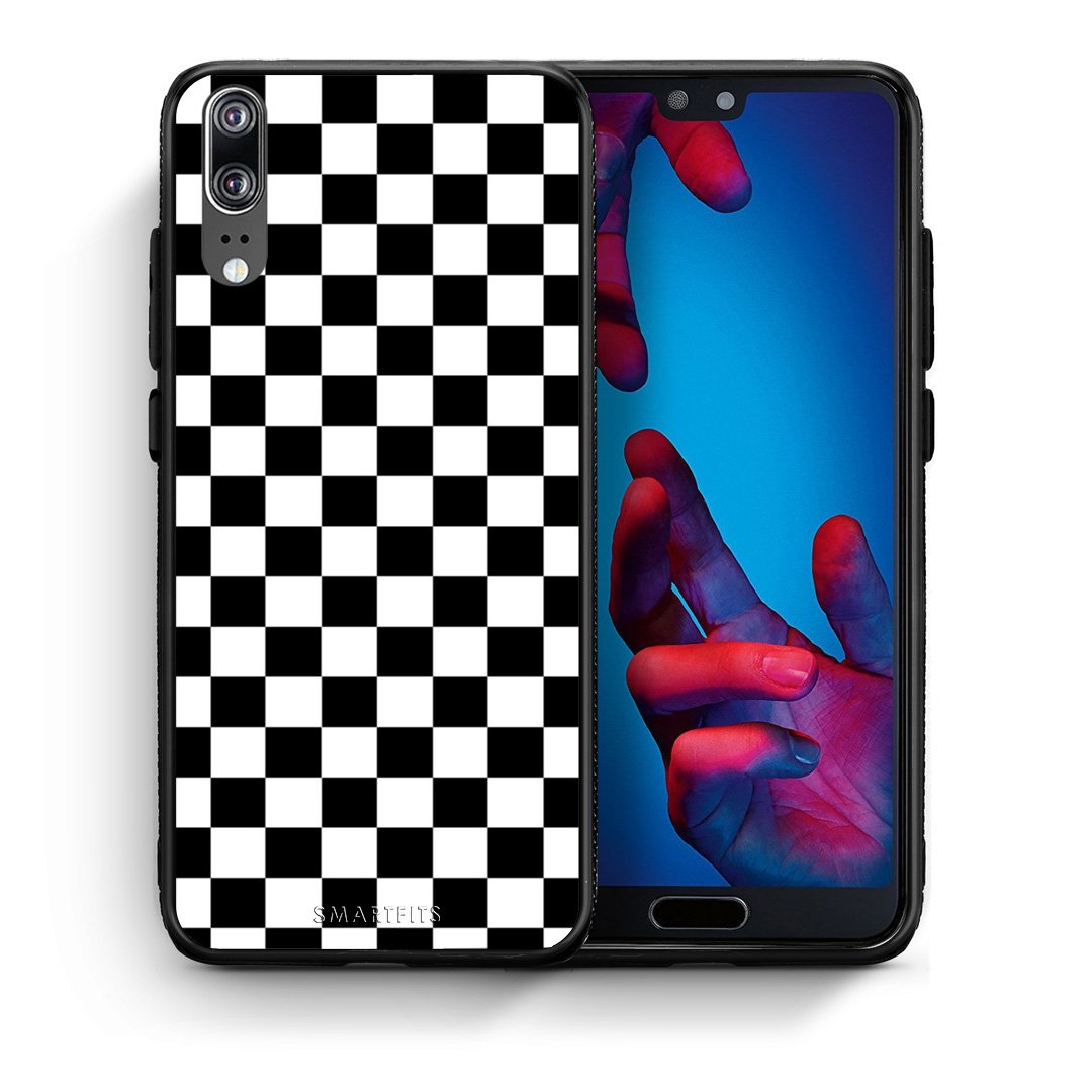 Θήκη Huawei P20 Squares Geometric από τη Smartfits με σχέδιο στο πίσω μέρος και μαύρο περίβλημα | Huawei P20 Squares Geometric case with colorful back and black bezels
