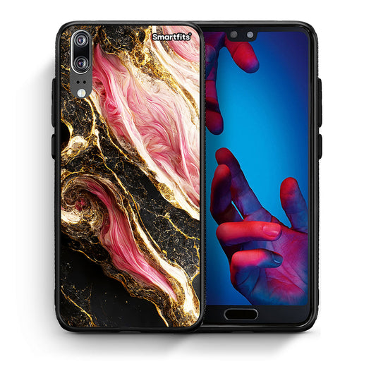 Θήκη Huawei P20 Glamorous Pink Marble από τη Smartfits με σχέδιο στο πίσω μέρος και μαύρο περίβλημα | Huawei P20 Glamorous Pink Marble case with colorful back and black bezels