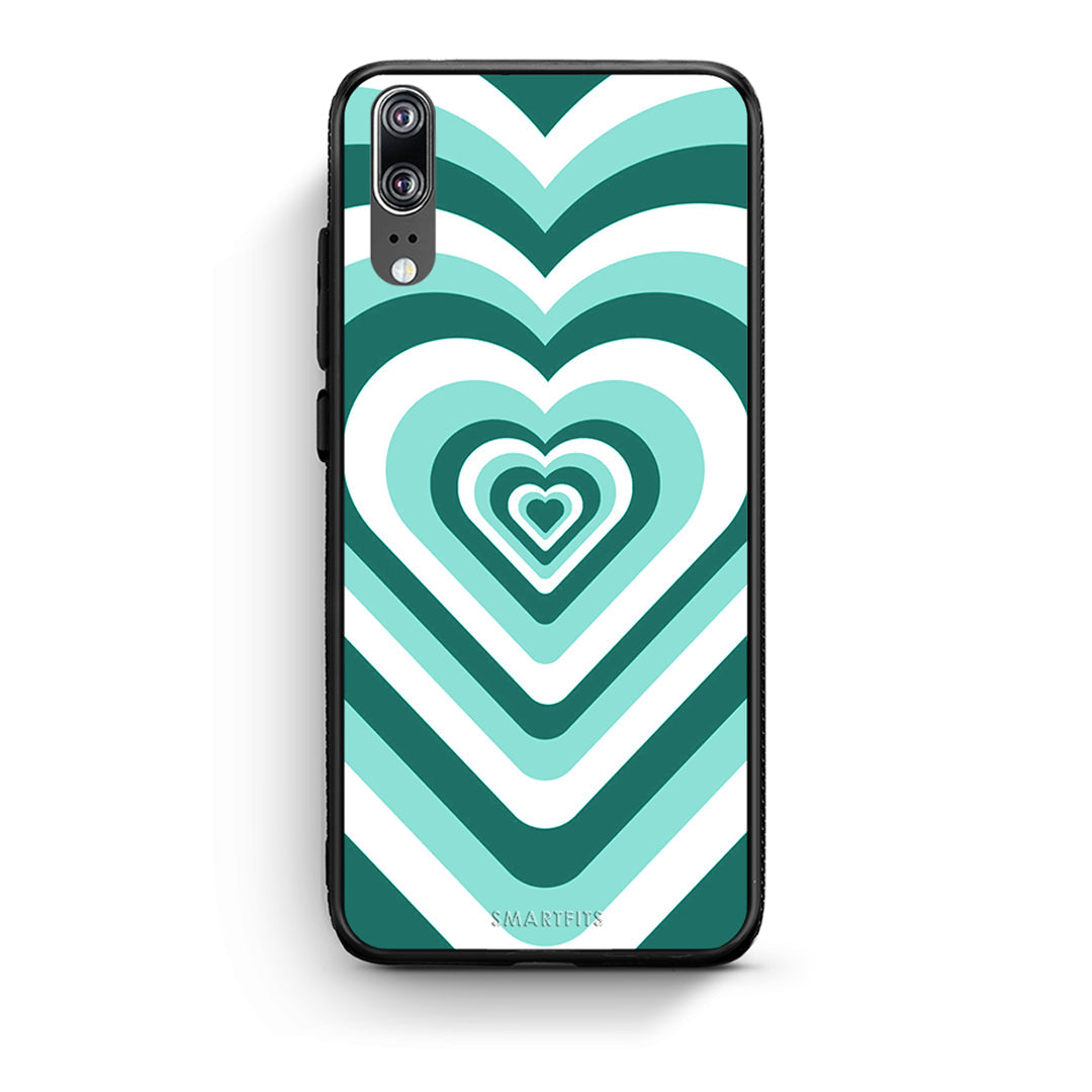 Huawei P20 Green Hearts θήκη από τη Smartfits με σχέδιο στο πίσω μέρος και μαύρο περίβλημα | Smartphone case with colorful back and black bezels by Smartfits