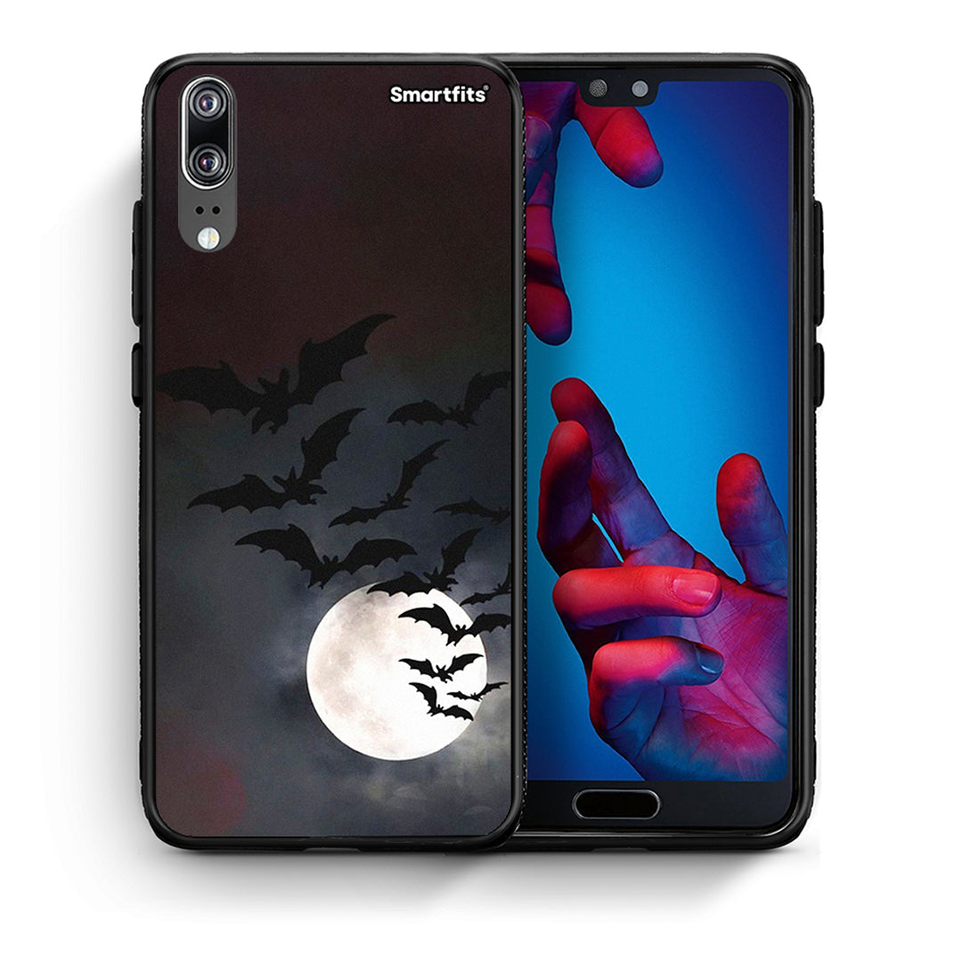 Θήκη Huawei P20 Halloween Bat Night από τη Smartfits με σχέδιο στο πίσω μέρος και μαύρο περίβλημα | Huawei P20 Halloween Bat Night case with colorful back and black bezels