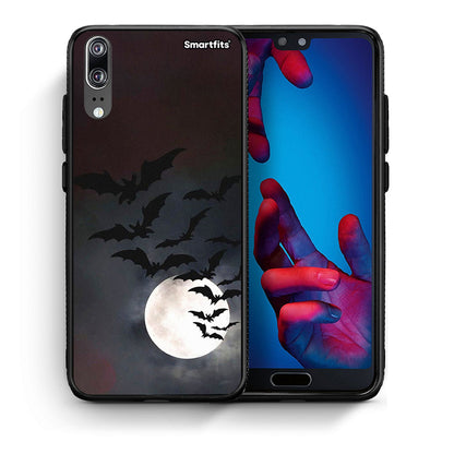 Θήκη Huawei P20 Halloween Bat Night από τη Smartfits με σχέδιο στο πίσω μέρος και μαύρο περίβλημα | Huawei P20 Halloween Bat Night case with colorful back and black bezels