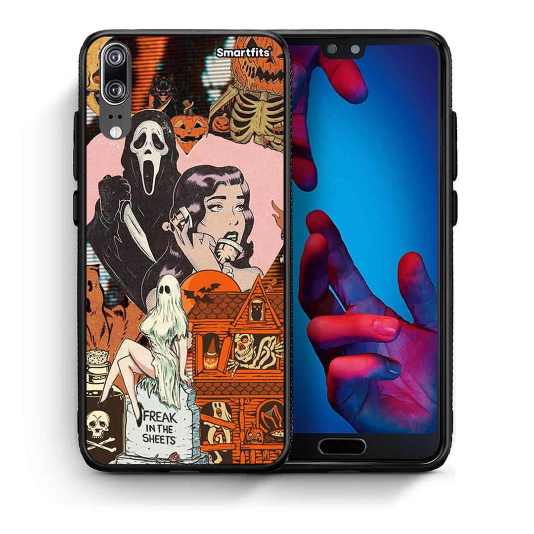 Θήκη Huawei P20 Halloween Collage από τη Smartfits με σχέδιο στο πίσω μέρος και μαύρο περίβλημα | Huawei P20 Halloween Collage case with colorful back and black bezels
