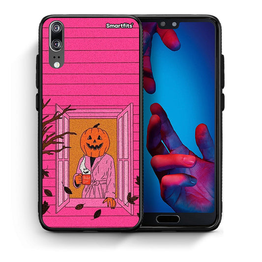 Θήκη Huawei P20 Halloween Pumpkin Lady από τη Smartfits με σχέδιο στο πίσω μέρος και μαύρο περίβλημα | Huawei P20 Halloween Pumpkin Lady case with colorful back and black bezels