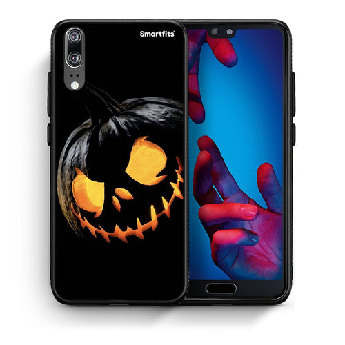 Θήκη Huawei P20 Halloween Scary Pumpkin από τη Smartfits με σχέδιο στο πίσω μέρος και μαύρο περίβλημα | Huawei P20 Halloween Scary Pumpkin case with colorful back and black bezels