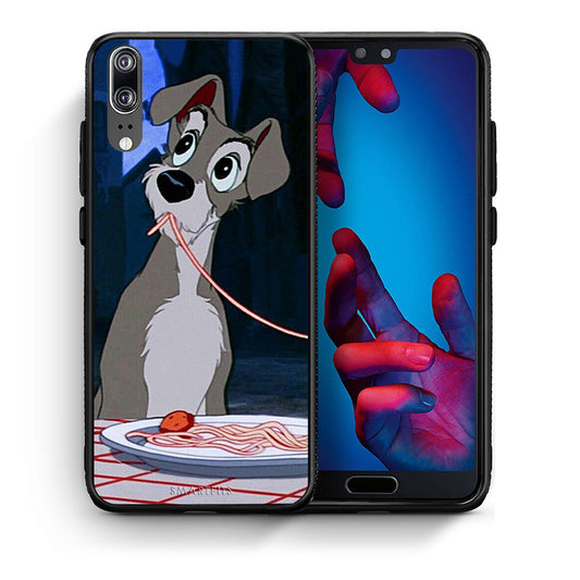 Θήκη Αγίου Βαλεντίνου Huawei P20 Lady And Tramp 1 από τη Smartfits με σχέδιο στο πίσω μέρος και μαύρο περίβλημα | Huawei P20 Lady And Tramp 1 case with colorful back and black bezels
