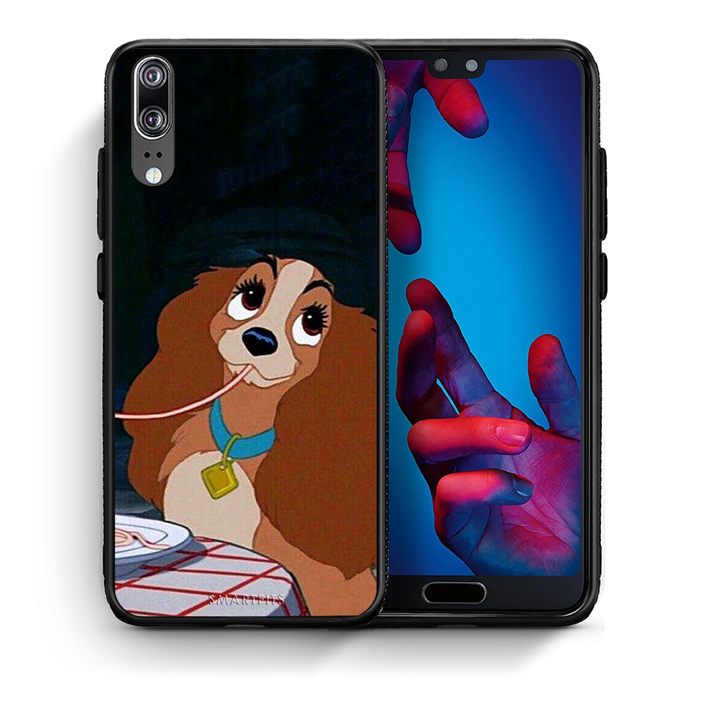 Θήκη Αγίου Βαλεντίνου Huawei P20 Lady And Tramp 2 από τη Smartfits με σχέδιο στο πίσω μέρος και μαύρο περίβλημα | Huawei P20 Lady And Tramp 2 case with colorful back and black bezels