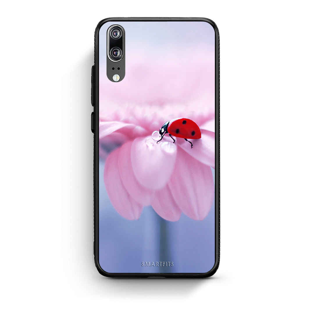 Huawei P20 Ladybug Flower θήκη από τη Smartfits με σχέδιο στο πίσω μέρος και μαύρο περίβλημα | Smartphone case with colorful back and black bezels by Smartfits