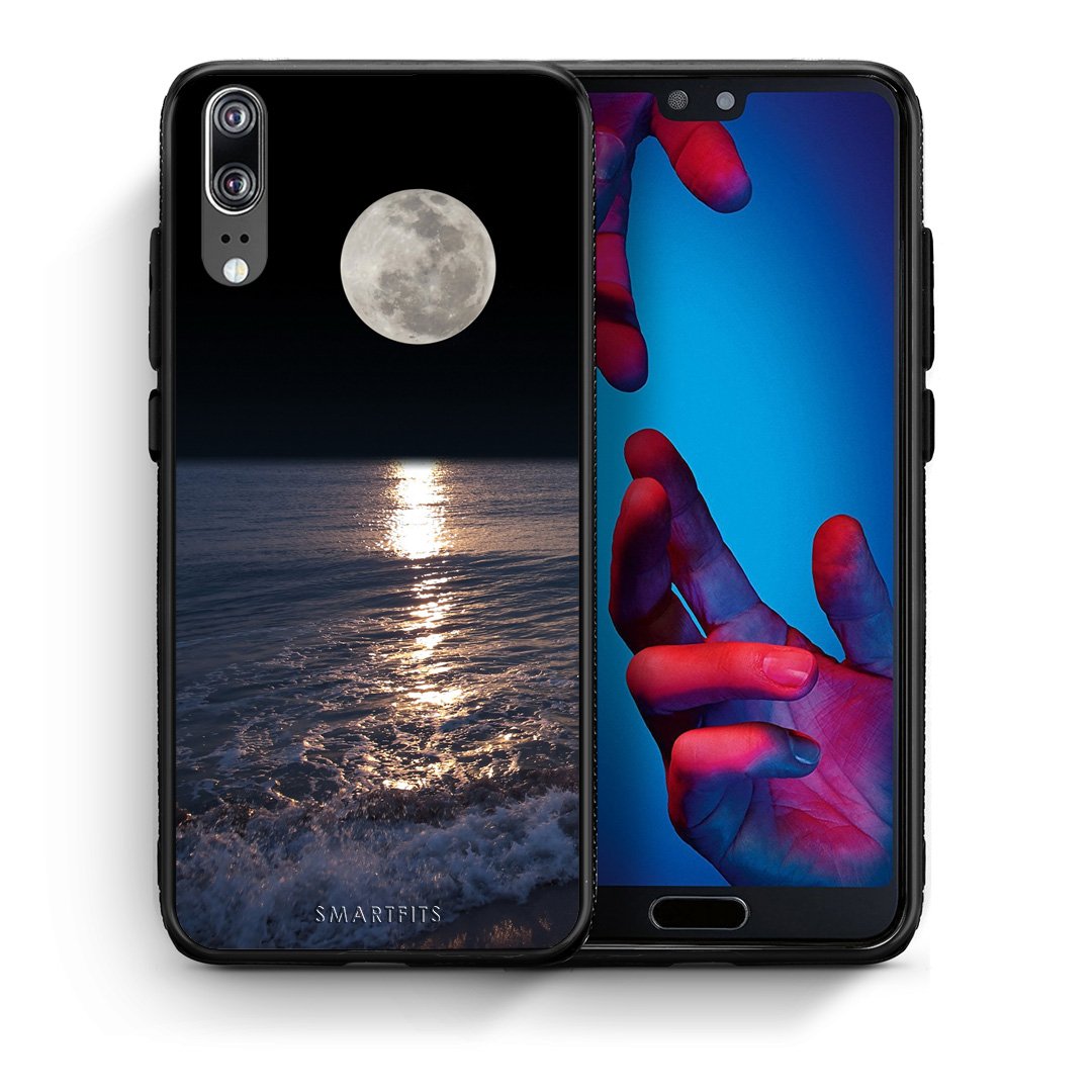 Θήκη Huawei P20 Moon Landscape από τη Smartfits με σχέδιο στο πίσω μέρος και μαύρο περίβλημα | Huawei P20 Moon Landscape case with colorful back and black bezels