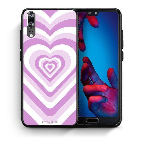 Θήκη Huawei P20 Lilac Hearts από τη Smartfits με σχέδιο στο πίσω μέρος και μαύρο περίβλημα | Huawei P20 Lilac Hearts case with colorful back and black bezels
