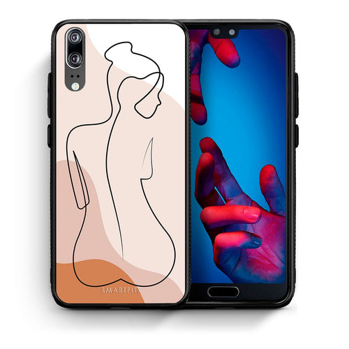 Θήκη Huawei P20 LineArt Woman από τη Smartfits με σχέδιο στο πίσω μέρος και μαύρο περίβλημα | Huawei P20 LineArt Woman case with colorful back and black bezels