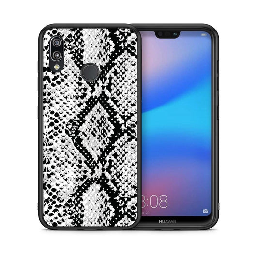 Θήκη Huawei P20 Lite White Snake Animal από τη Smartfits με σχέδιο στο πίσω μέρος και μαύρο περίβλημα | Huawei P20 Lite White Snake Animal case with colorful back and black bezels