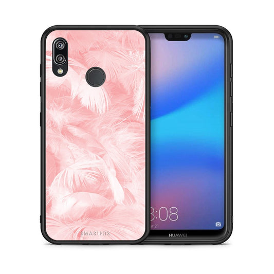Θήκη Huawei P20 Lite Pink Feather Boho από τη Smartfits με σχέδιο στο πίσω μέρος και μαύρο περίβλημα | Huawei P20 Lite Pink Feather Boho case with colorful back and black bezels