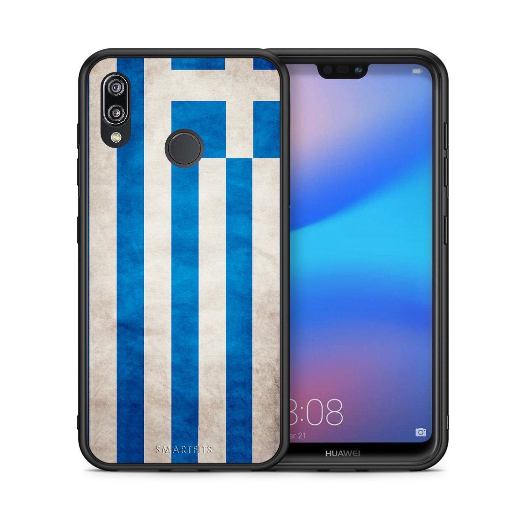Θήκη Huawei P20 Lite Greek Flag από τη Smartfits με σχέδιο στο πίσω μέρος και μαύρο περίβλημα | Huawei P20 Lite Greek Flag case with colorful back and black bezels