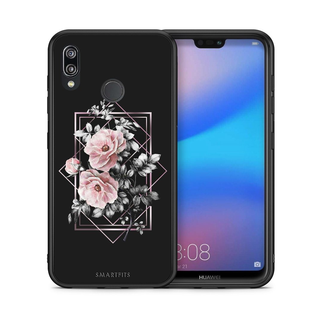 Θήκη Huawei P20 Lite Frame Flower από τη Smartfits με σχέδιο στο πίσω μέρος και μαύρο περίβλημα | Huawei P20 Lite Frame Flower case with colorful back and black bezels