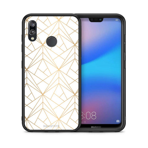 Θήκη Huawei P20 Lite Luxury White Geometric από τη Smartfits με σχέδιο στο πίσω μέρος και μαύρο περίβλημα | Huawei P20 Lite Luxury White Geometric case with colorful back and black bezels