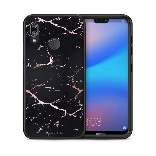 Θήκη Huawei P20 Lite Black Rosegold Marble από τη Smartfits με σχέδιο στο πίσω μέρος και μαύρο περίβλημα | Huawei P20 Lite Black Rosegold Marble case with colorful back and black bezels