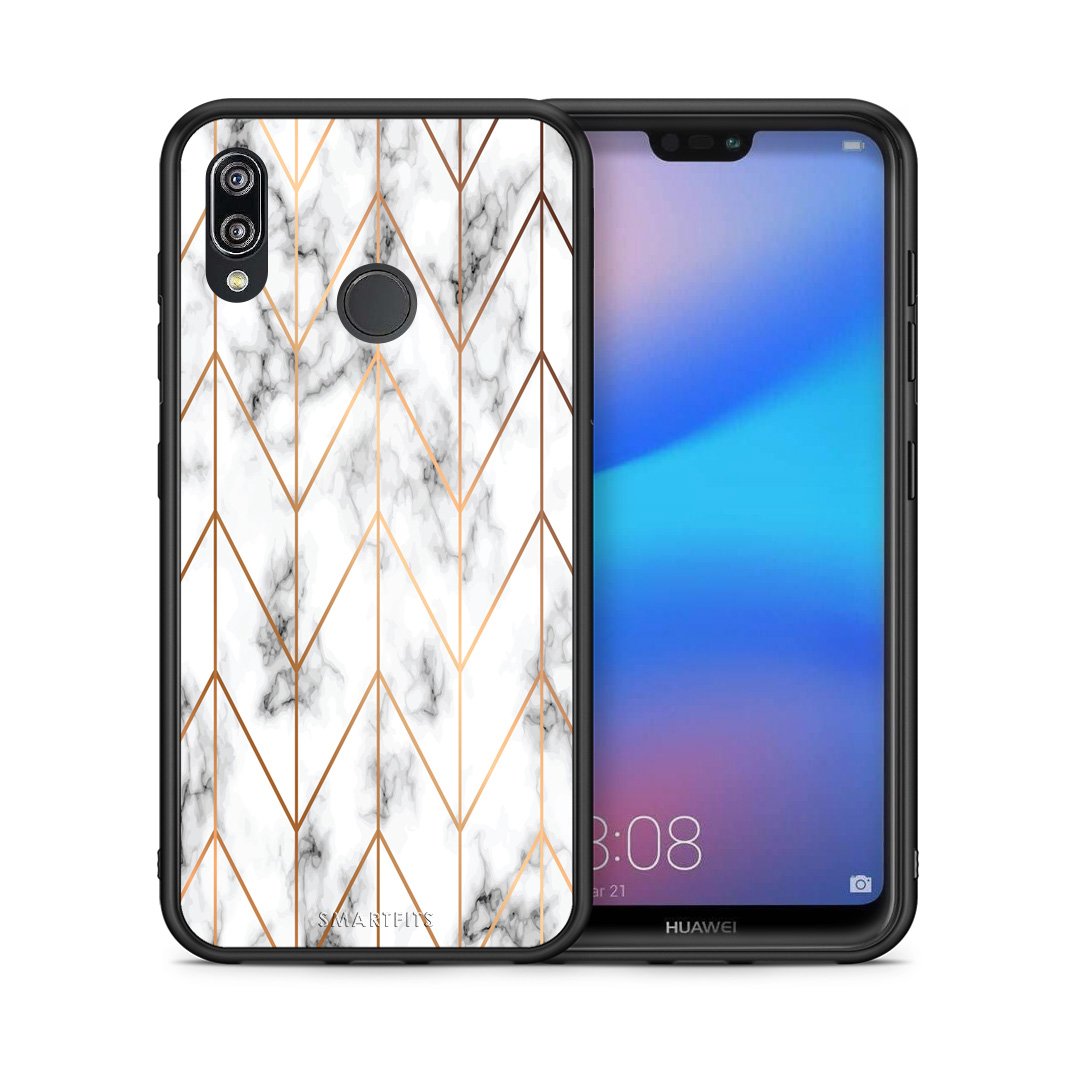 Θήκη Huawei P20 Lite Gold Geometric Marble από τη Smartfits με σχέδιο στο πίσω μέρος και μαύρο περίβλημα | Huawei P20 Lite Gold Geometric Marble case with colorful back and black bezels