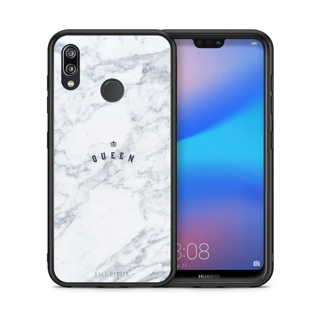 Θήκη Huawei P20 Lite Queen Marble από τη Smartfits με σχέδιο στο πίσω μέρος και μαύρο περίβλημα | Huawei P20 Lite Queen Marble case with colorful back and black bezels