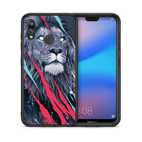 Θήκη Huawei P20 Lite Lion Designer PopArt από τη Smartfits με σχέδιο στο πίσω μέρος και μαύρο περίβλημα | Huawei P20 Lite Lion Designer PopArt case with colorful back and black bezels