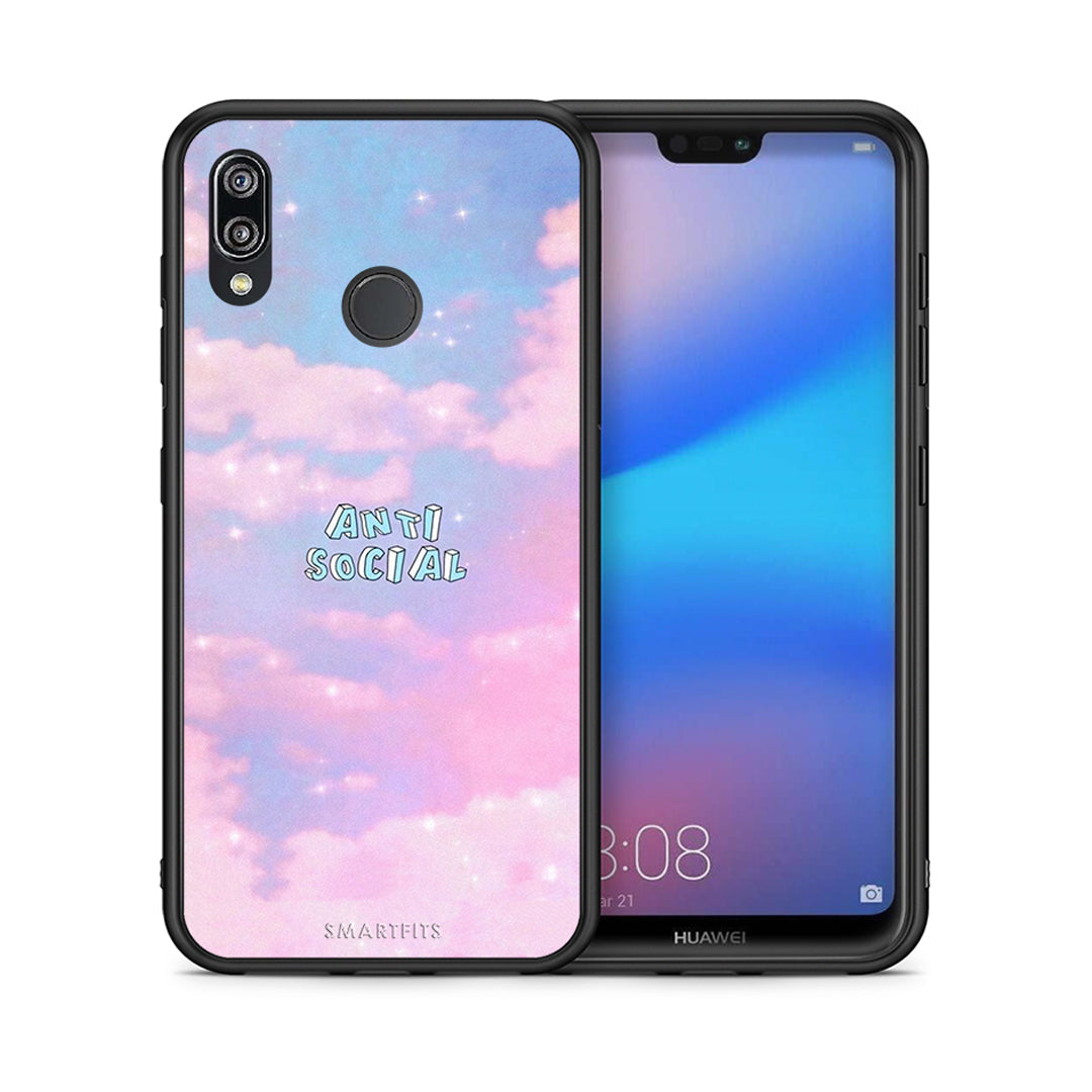 Θήκη Αγίου Βαλεντίνου Huawei P20 Lite Anti Social από τη Smartfits με σχέδιο στο πίσω μέρος και μαύρο περίβλημα | Huawei P20 Lite Anti Social case with colorful back and black bezels