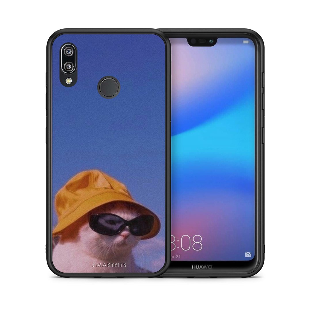 Θήκη Huawei P20 Lite Cat Diva από τη Smartfits με σχέδιο στο πίσω μέρος και μαύρο περίβλημα | Huawei P20 Lite Cat Diva case with colorful back and black bezels