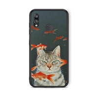 Thumbnail for Huawei P20 Lite Cat Goldfish θήκη από τη Smartfits με σχέδιο στο πίσω μέρος και μαύρο περίβλημα | Smartphone case with colorful back and black bezels by Smartfits