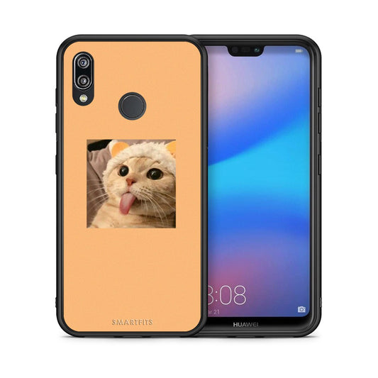 Θήκη Huawei P20 Lite Cat Tongue από τη Smartfits με σχέδιο στο πίσω μέρος και μαύρο περίβλημα | Huawei P20 Lite Cat Tongue case with colorful back and black bezels