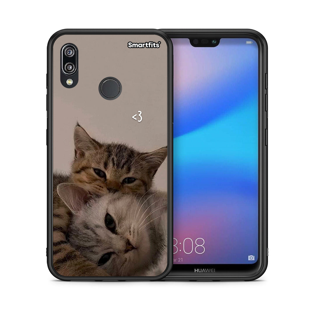 Θήκη Huawei P20 Lite Cats In Love από τη Smartfits με σχέδιο στο πίσω μέρος και μαύρο περίβλημα | Huawei P20 Lite Cats In Love case with colorful back and black bezels