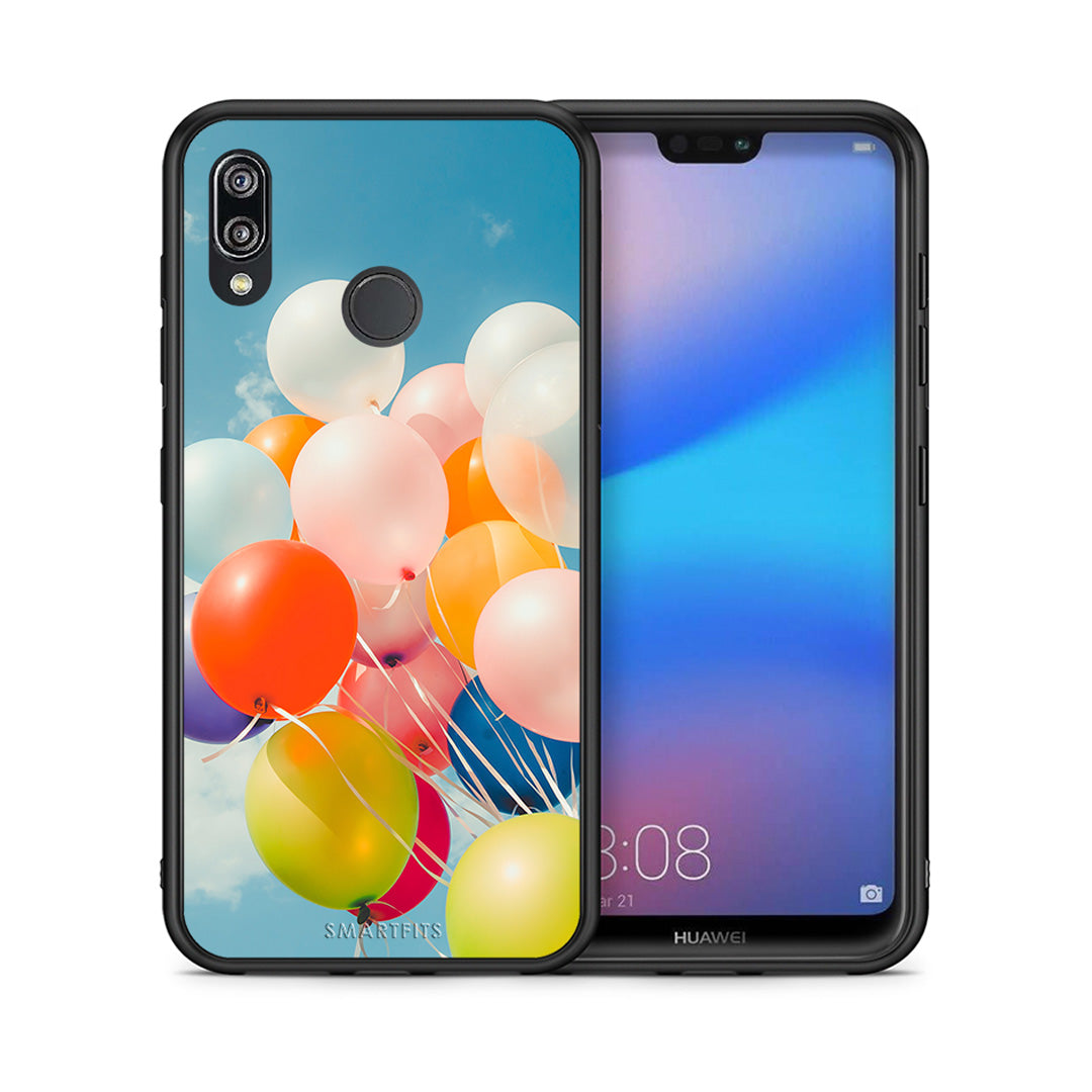 Θήκη Huawei P20 Lite Colorful Balloons από τη Smartfits με σχέδιο στο πίσω μέρος και μαύρο περίβλημα | Huawei P20 Lite Colorful Balloons case with colorful back and black bezels