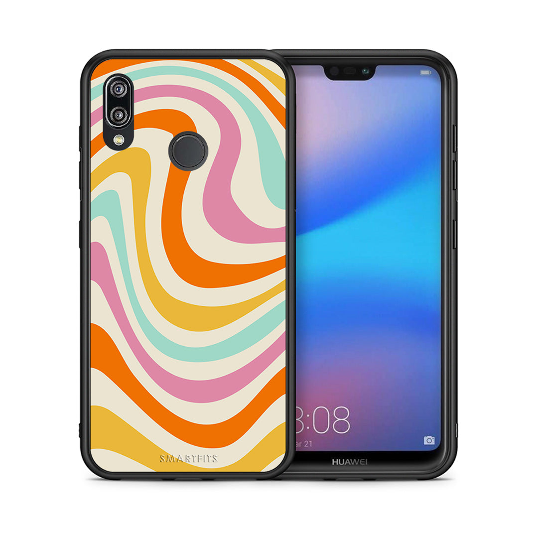 Θήκη Huawei P20 Lite Colourful Waves από τη Smartfits με σχέδιο στο πίσω μέρος και μαύρο περίβλημα | Huawei P20 Lite Colourful Waves case with colorful back and black bezels