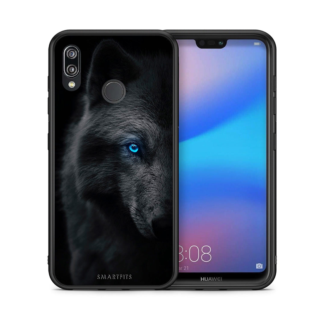 Θήκη Huawei P20 Lite Dark Wolf από τη Smartfits με σχέδιο στο πίσω μέρος και μαύρο περίβλημα | Huawei P20 Lite Dark Wolf case with colorful back and black bezels