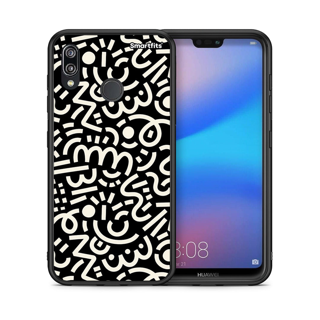 Θήκη Huawei P20 Lite Doodle Art από τη Smartfits με σχέδιο στο πίσω μέρος και μαύρο περίβλημα | Huawei P20 Lite Doodle Art case with colorful back and black bezels