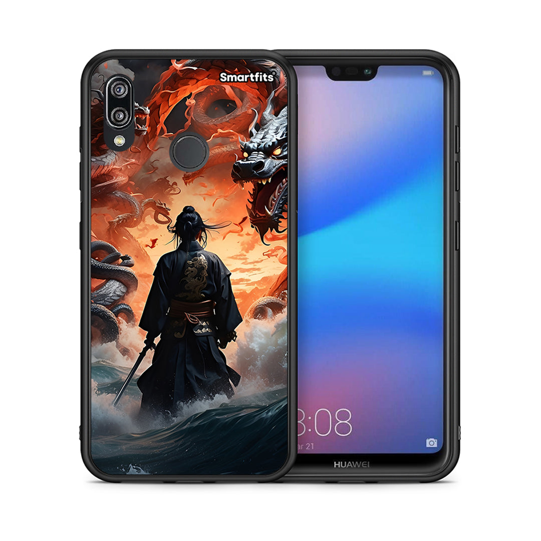 Θήκη Huawei P20 Lite Dragons Fight από τη Smartfits με σχέδιο στο πίσω μέρος και μαύρο περίβλημα | Huawei P20 Lite Dragons Fight case with colorful back and black bezels