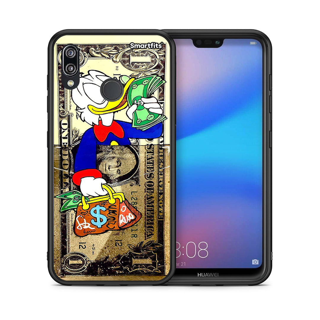 Θήκη Huawei P20 Lite Duck Money από τη Smartfits με σχέδιο στο πίσω μέρος και μαύρο περίβλημα | Huawei P20 Lite Duck Money case with colorful back and black bezels