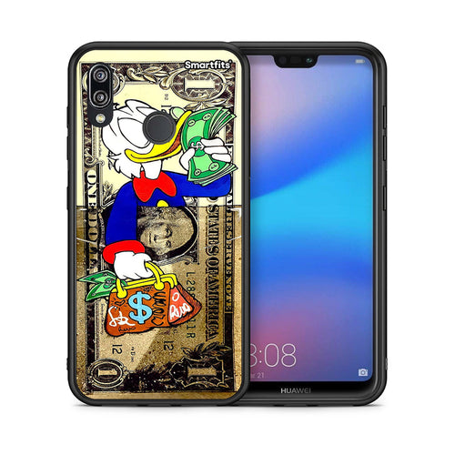 Θήκη Huawei P20 Lite Duck Money από τη Smartfits με σχέδιο στο πίσω μέρος και μαύρο περίβλημα | Huawei P20 Lite Duck Money case with colorful back and black bezels