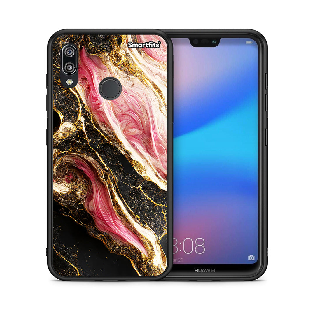 Θήκη Huawei P20 Lite Glamorous Pink Marble από τη Smartfits με σχέδιο στο πίσω μέρος και μαύρο περίβλημα | Huawei P20 Lite Glamorous Pink Marble case with colorful back and black bezels