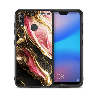 Θήκη Huawei P20 Lite Glamorous Pink Marble από τη Smartfits με σχέδιο στο πίσω μέρος και μαύρο περίβλημα | Huawei P20 Lite Glamorous Pink Marble case with colorful back and black bezels