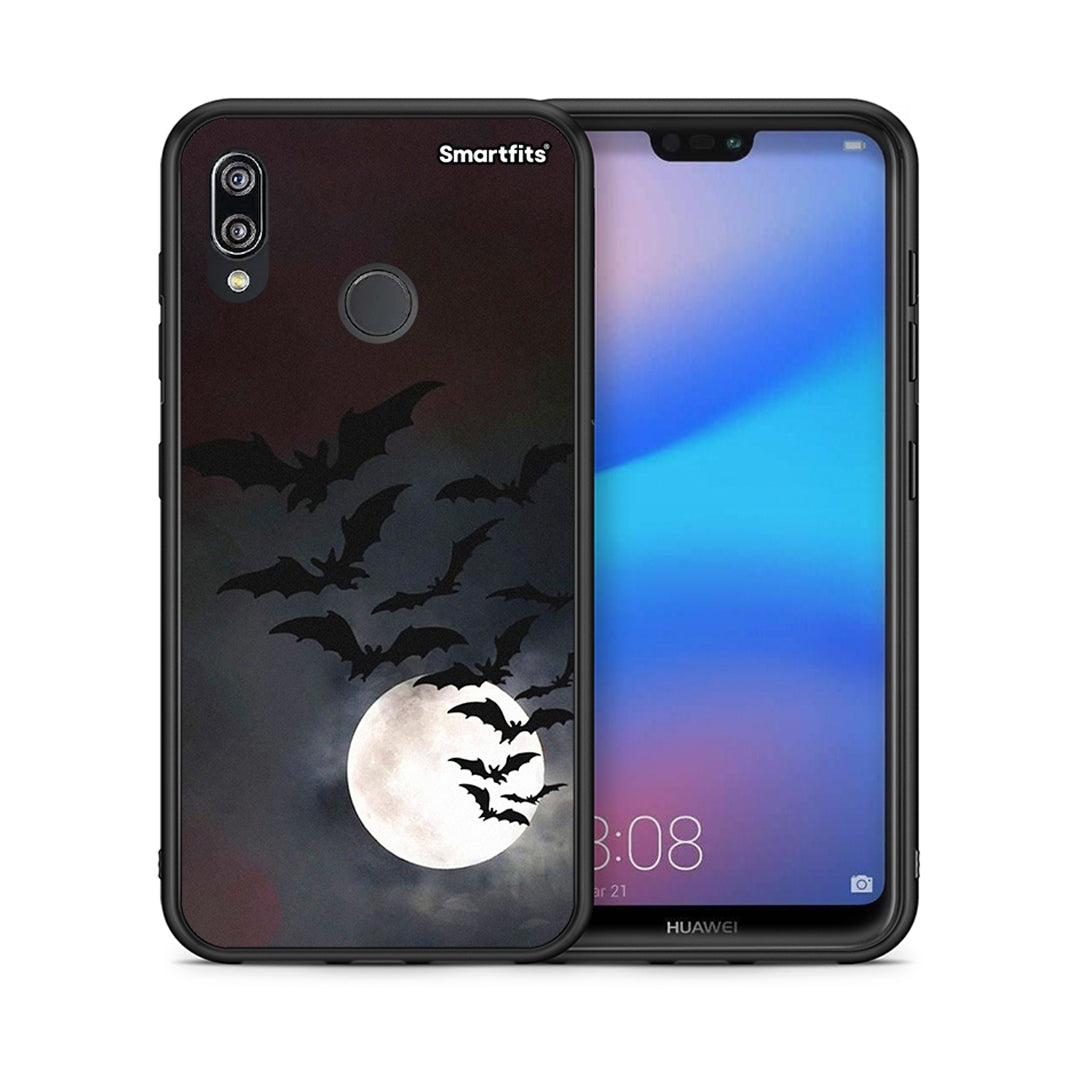 Θήκη Huawei P20 Lite Halloween Bat Night από τη Smartfits με σχέδιο στο πίσω μέρος και μαύρο περίβλημα | Huawei P20 Lite Halloween Bat Night case with colorful back and black bezels