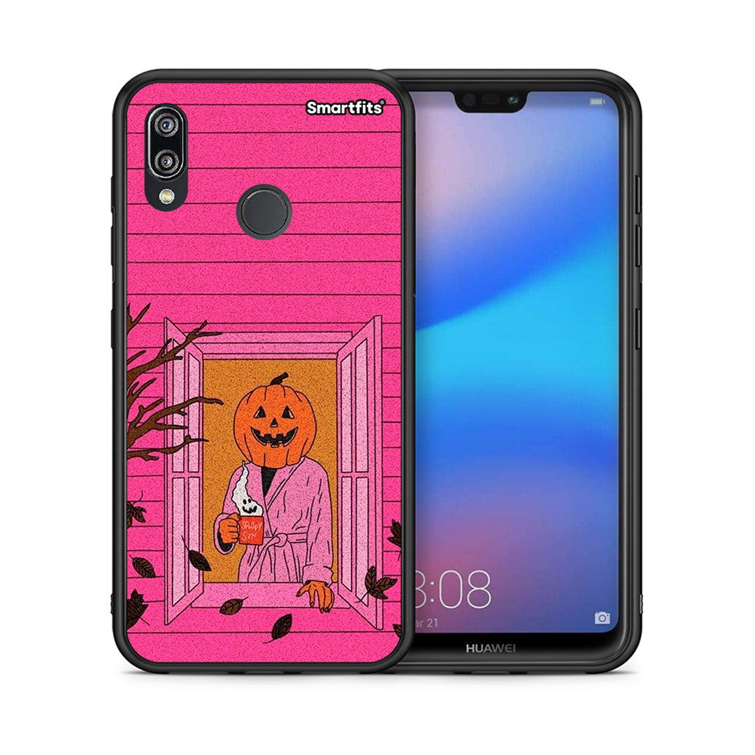 Θήκη Huawei P20 Lite Halloween Pumpkin Lady από τη Smartfits με σχέδιο στο πίσω μέρος και μαύρο περίβλημα | Huawei P20 Lite Halloween Pumpkin Lady case with colorful back and black bezels