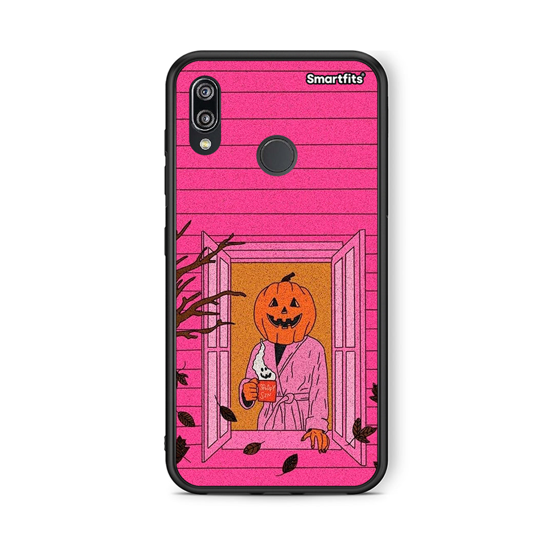 Huawei P20 Lite Halloween Pumpkin Lady Θήκη από τη Smartfits με σχέδιο στο πίσω μέρος και μαύρο περίβλημα | Smartphone case with colorful back and black bezels by Smartfits
