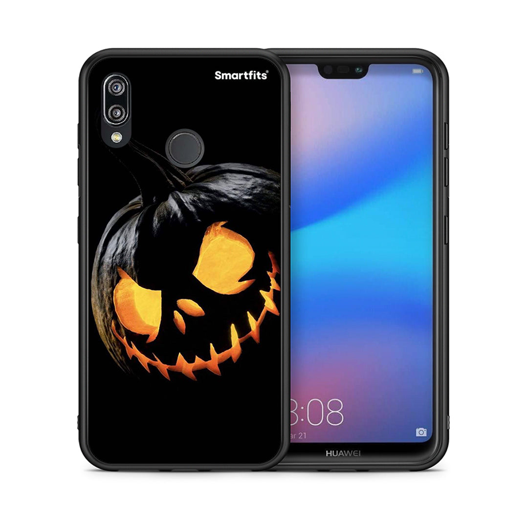 Θήκη Huawei P20 Lite Halloween Scary Pumpkin από τη Smartfits με σχέδιο στο πίσω μέρος και μαύρο περίβλημα | Huawei P20 Lite Halloween Scary Pumpkin case with colorful back and black bezels