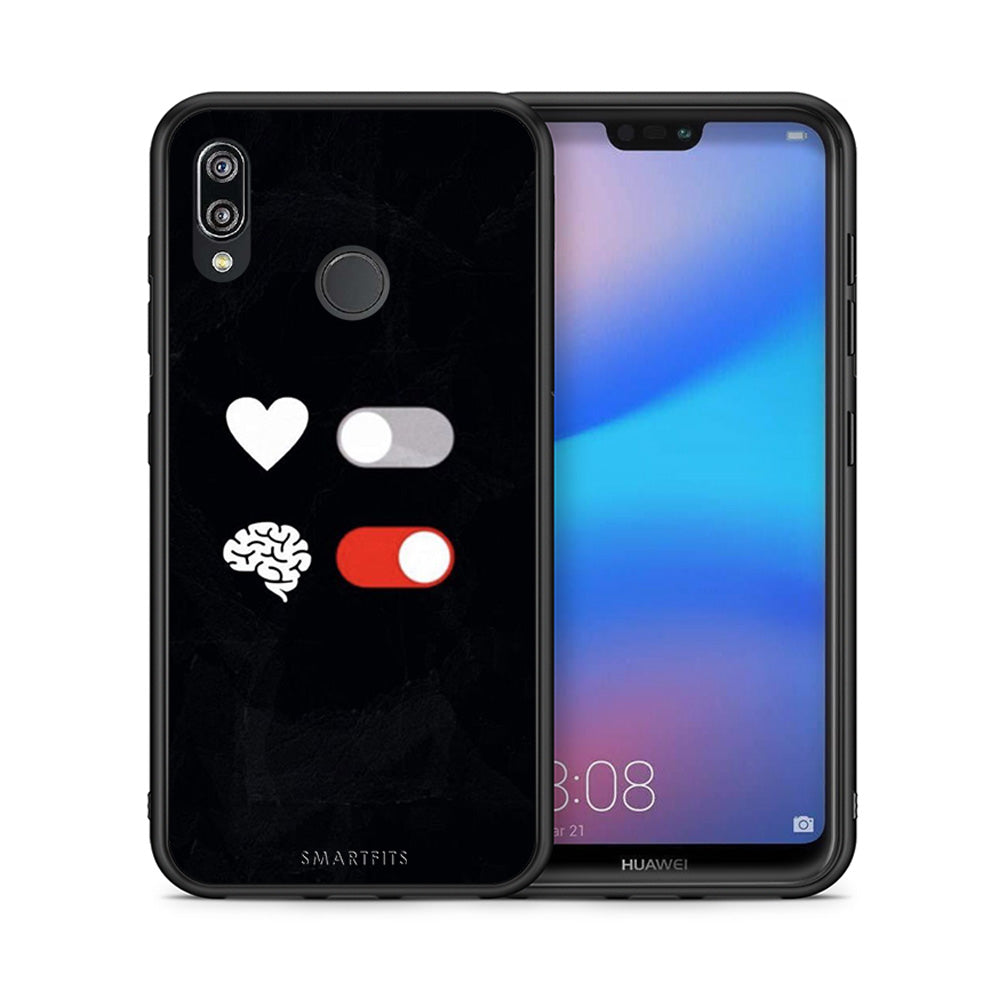 Θήκη Αγίου Βαλεντίνου Huawei P20 Lite Heart Vs Brain από τη Smartfits με σχέδιο στο πίσω μέρος και μαύρο περίβλημα | Huawei P20 Lite Heart Vs Brain case with colorful back and black bezels