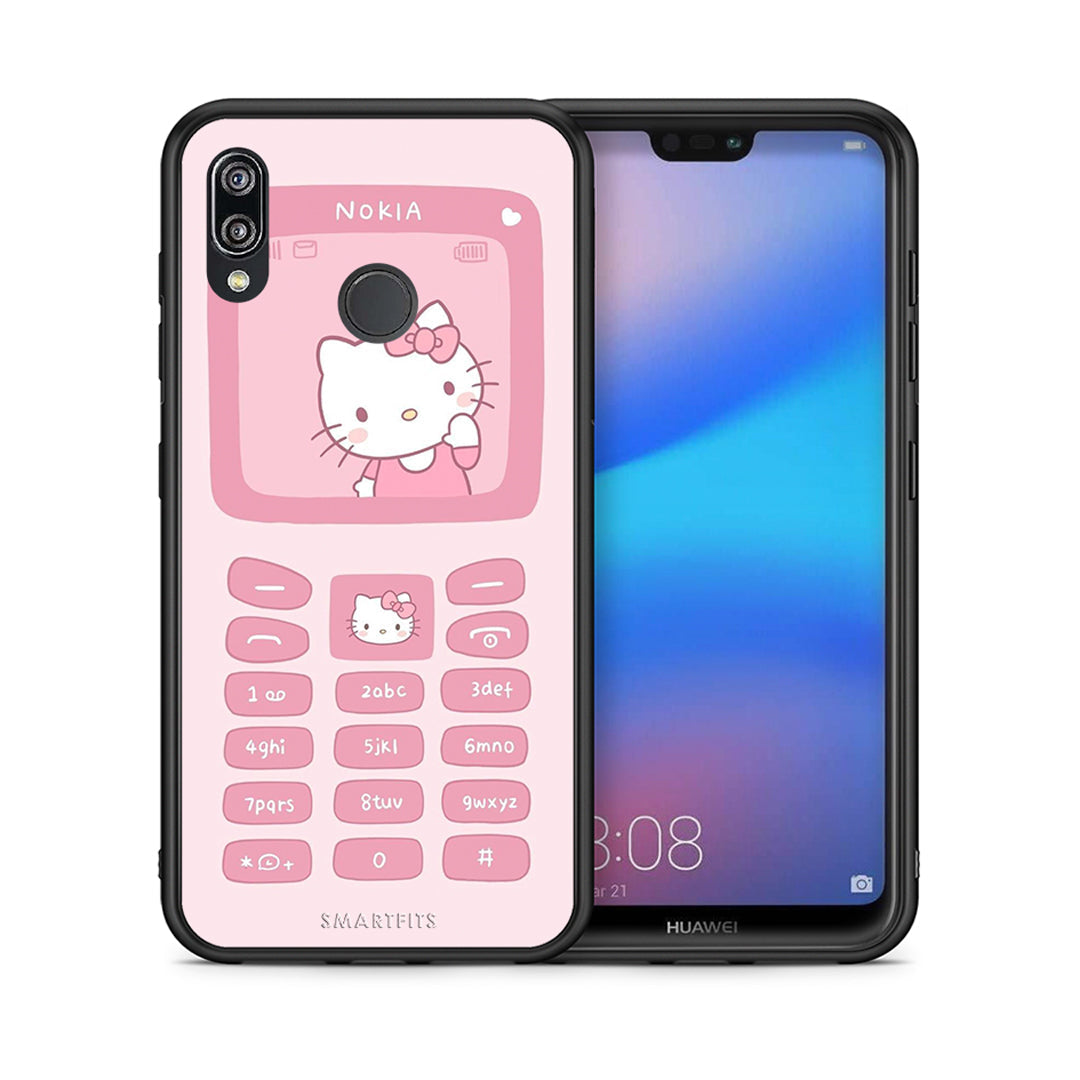Θήκη Αγίου Βαλεντίνου Huawei P20 Lite Hello Kitten από τη Smartfits με σχέδιο στο πίσω μέρος και μαύρο περίβλημα | Huawei P20 Lite Hello Kitten case with colorful back and black bezels
