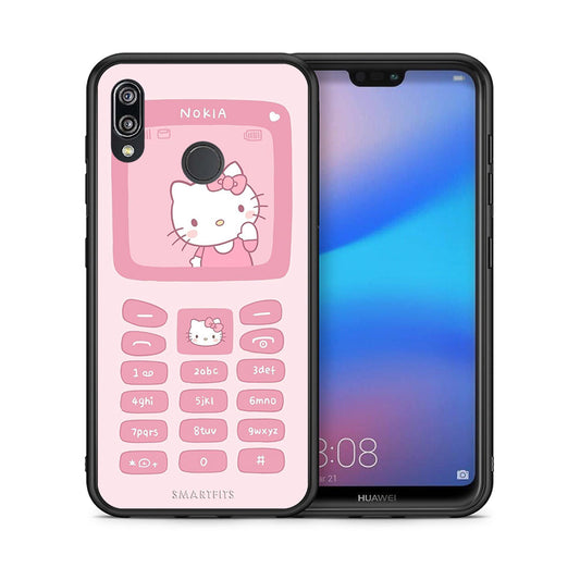 Θήκη Αγίου Βαλεντίνου Huawei P20 Lite Hello Kitten από τη Smartfits με σχέδιο στο πίσω μέρος και μαύρο περίβλημα | Huawei P20 Lite Hello Kitten case with colorful back and black bezels