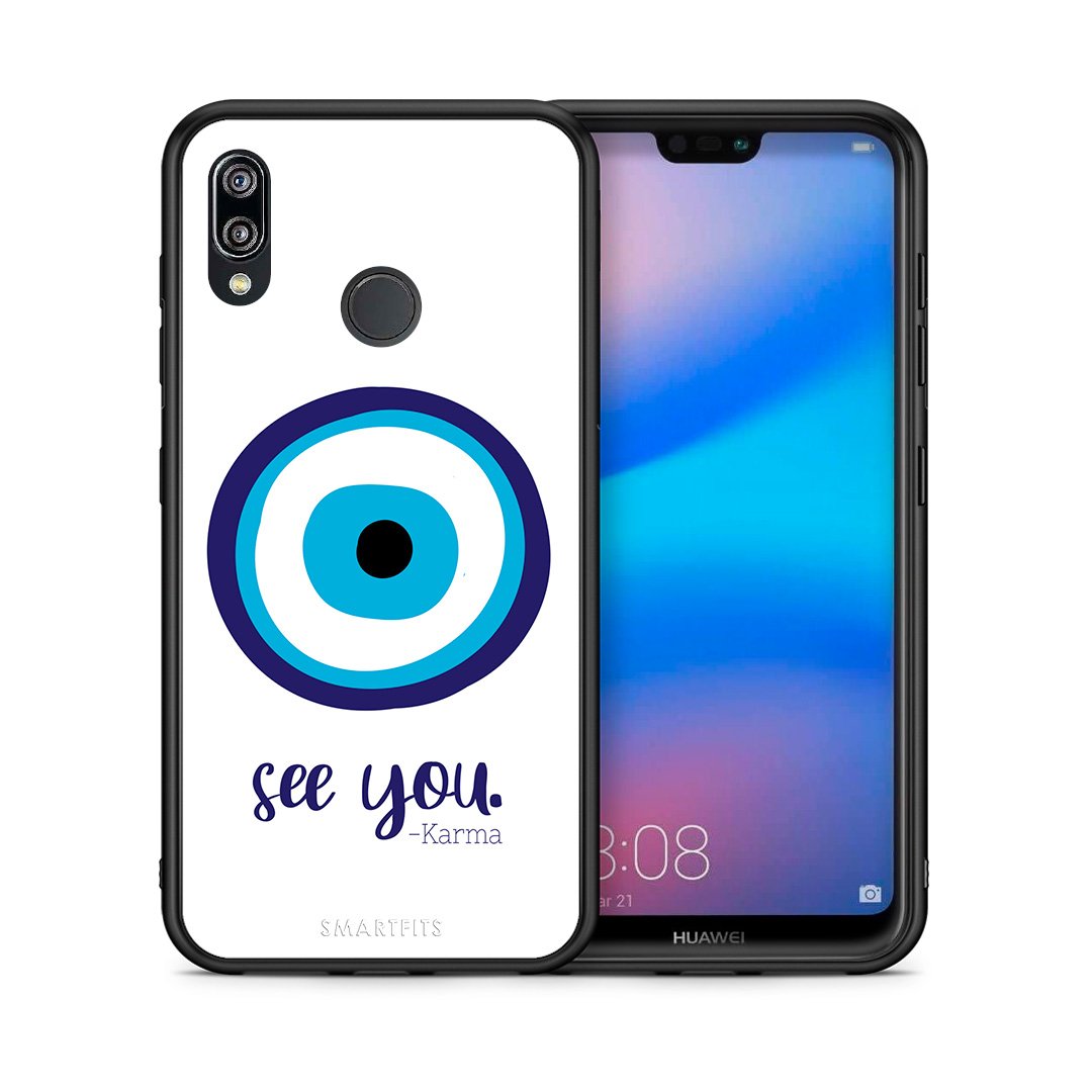 Θήκη Huawei P20 Lite Karma Says από τη Smartfits με σχέδιο στο πίσω μέρος και μαύρο περίβλημα | Huawei P20 Lite Karma Says case with colorful back and black bezels