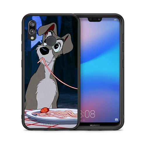 Θήκη Αγίου Βαλεντίνου Huawei P20 Lite Lady And Tramp 1 από τη Smartfits με σχέδιο στο πίσω μέρος και μαύρο περίβλημα | Huawei P20 Lite Lady And Tramp 1 case with colorful back and black bezels